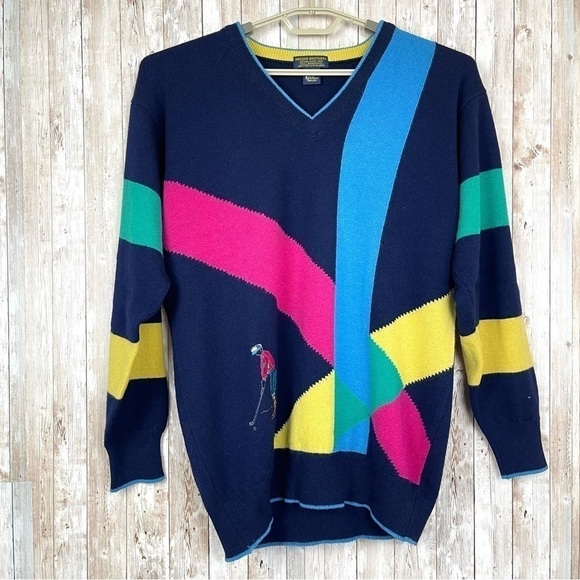 Brooks Brothers Multicolor 100% Lambswool Long Sleeve Golf Sweater Size Medium